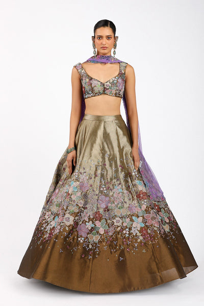 Ténébra - Copper Metallic Tissue Lehenga Set-RTS