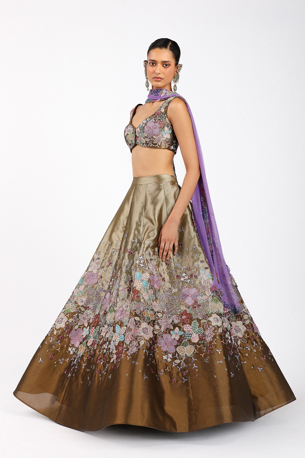 Ténébra - Copper Metallic Tissue Lehenga Set-RTS