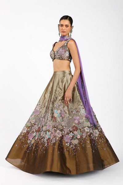 Ténébra - Copper Metallic Tissue Lehenga Set-RTS
