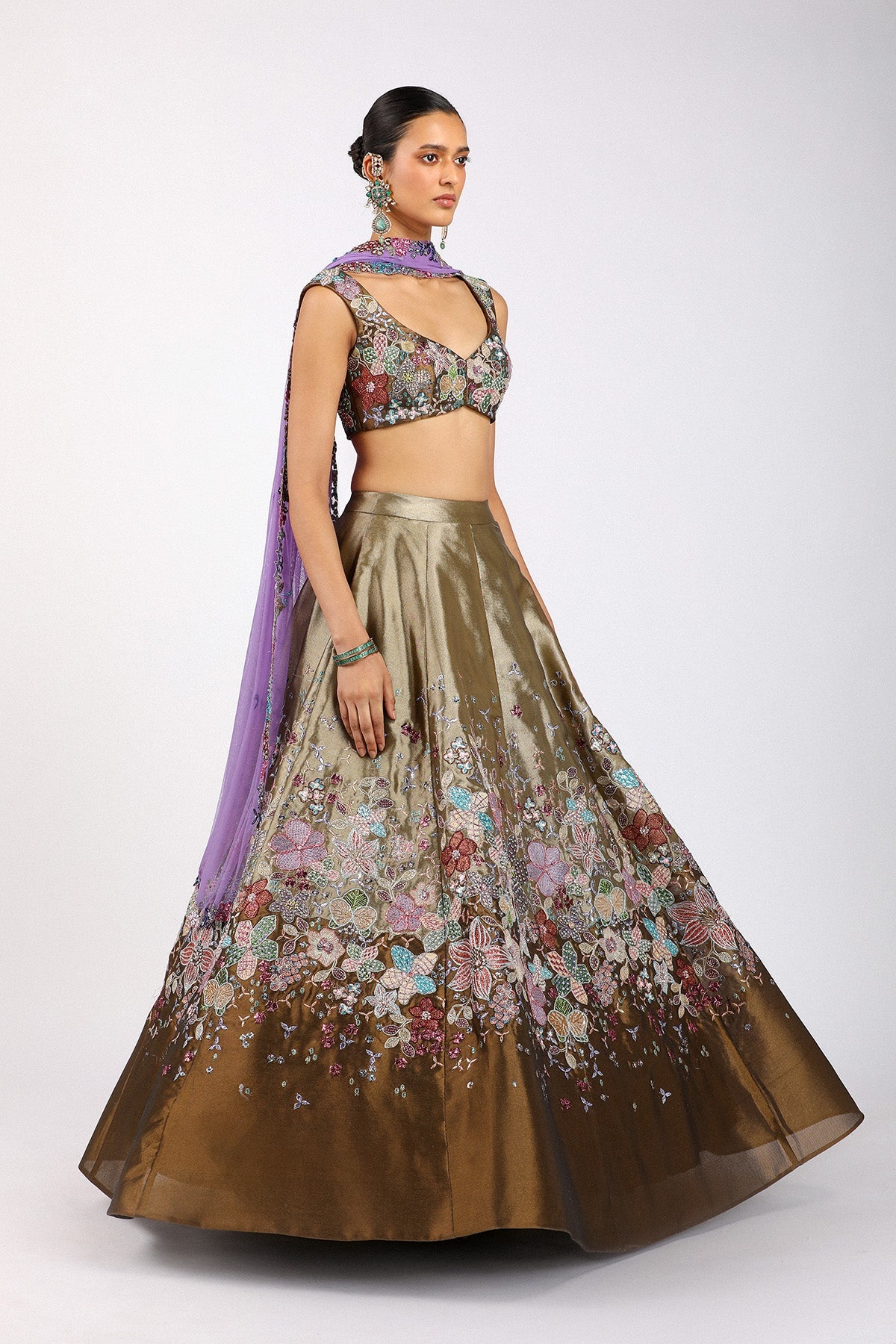 Ténébra - Copper Metallic Tissue Lehenga Set-RTS
