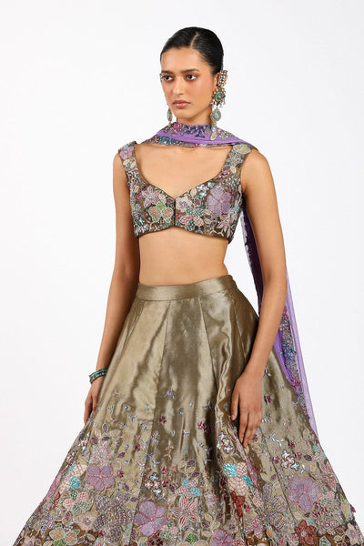Ténébra - Copper Metallic Tissue Lehenga Set-RTS