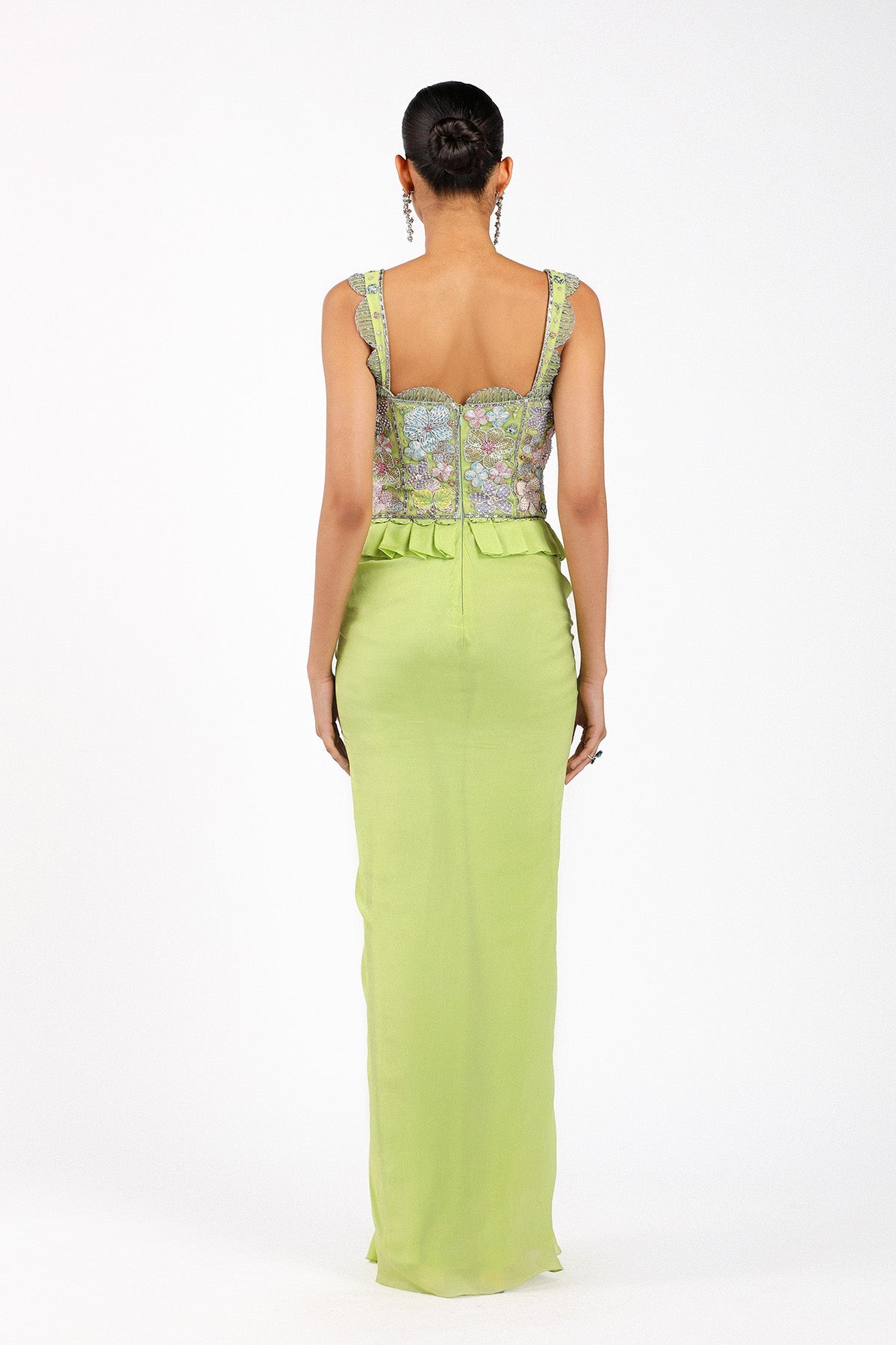 YsŽlie - Lime Green Chiffon Pleated Skirted Gown-RTS
