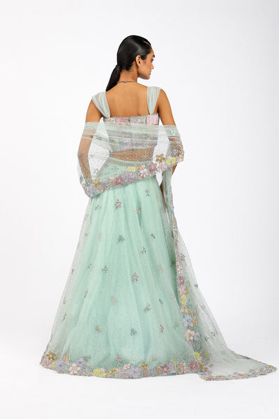 AzalŽe - Baby Blue Tulle Net Saree Lehenga Set-RTS
