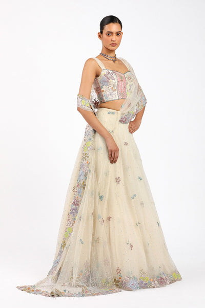 Azalée - Ivory Tulle Net Saree Lehenga Set-RTS