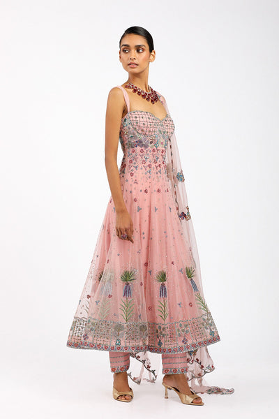 Peonisse - Baby Pink Tulle Net Anarkali Set-RTS