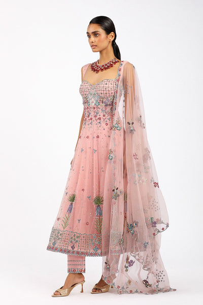 Peonisse - Baby Pink Tulle Net Anarkali Set-RTS
