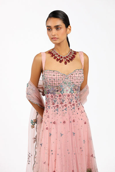 Peonisse - Baby Pink Tulle Net Anarkali Set-RTS