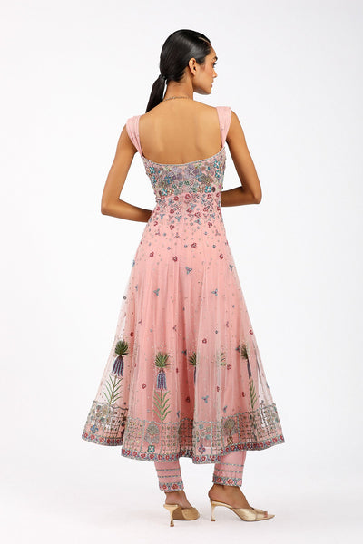 Peonisse - Baby Pink Tulle Net Anarkali Set-RTS