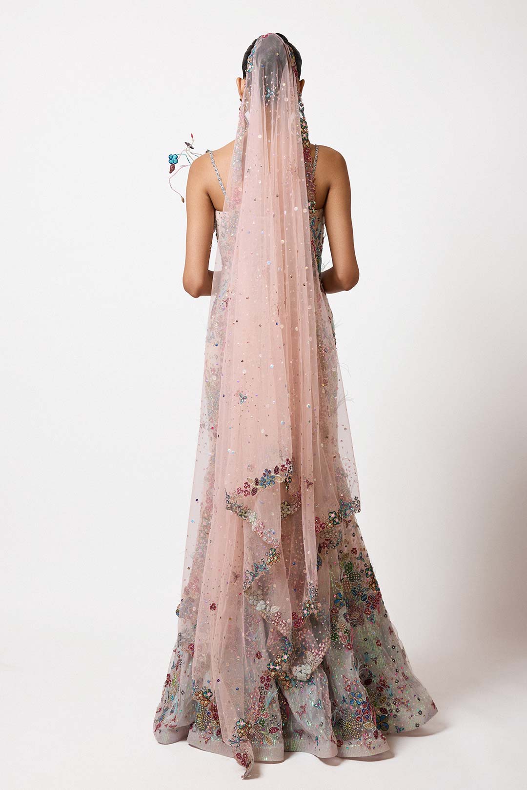 Velisse - Ivory- Blue Tulle Net Fish Tail Gown-RTS