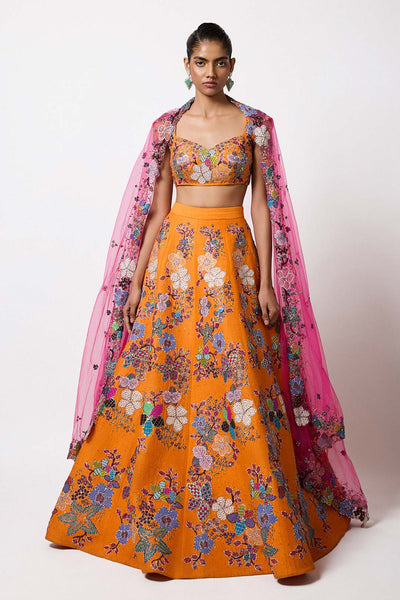 Aubrielle - Princeton Orange Raw Silk Lehenga Set-RTS