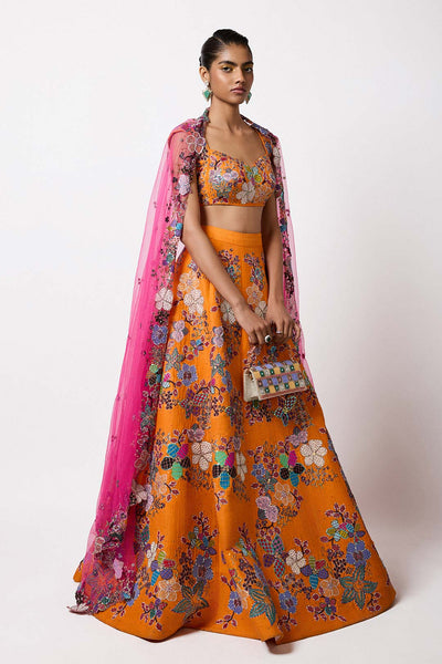 Aubrielle - Princeton Orange Raw Silk Lehenga Set-RTS