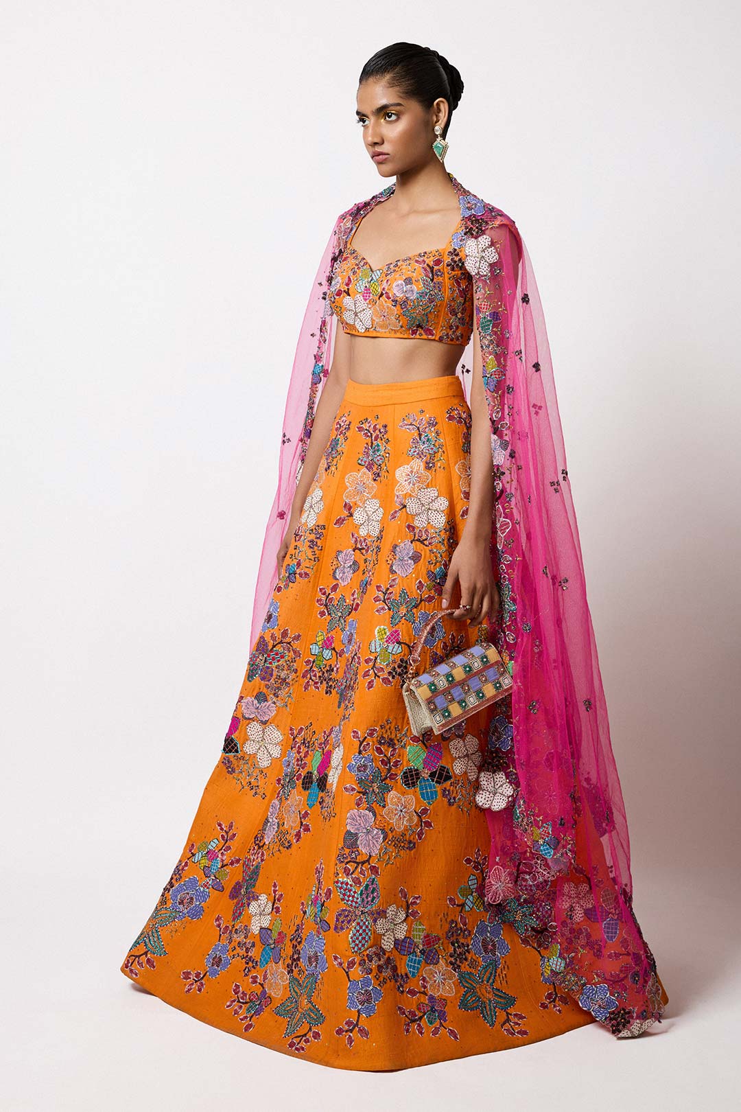 Aubrielle - Princeton Orange Raw Silk Lehenga Set-RTS