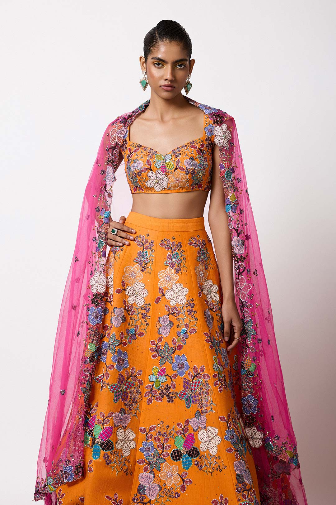 Aubrielle - Princeton Orange Raw Silk Lehenga Set-RTS