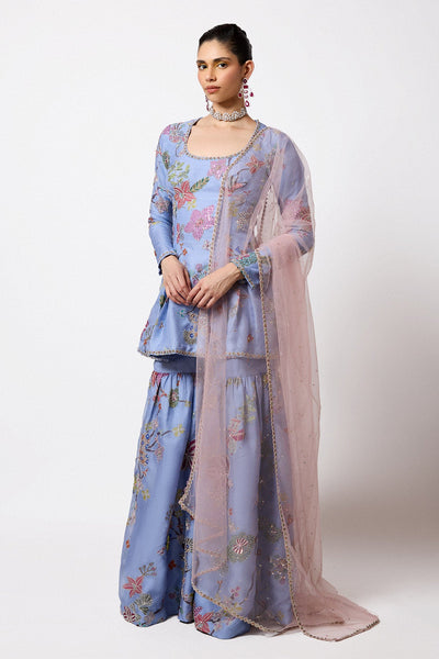 Siranee - Cornflower Blue Organza Gharara Set-RTS