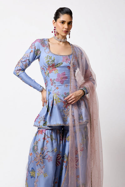 Siranee - Cornflower Blue Organza Gharara Set-RTS