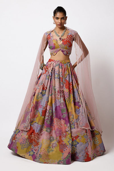 Woman wearing Aisha Rao Matilda Multicolour Printed Embellished Organza Pleated