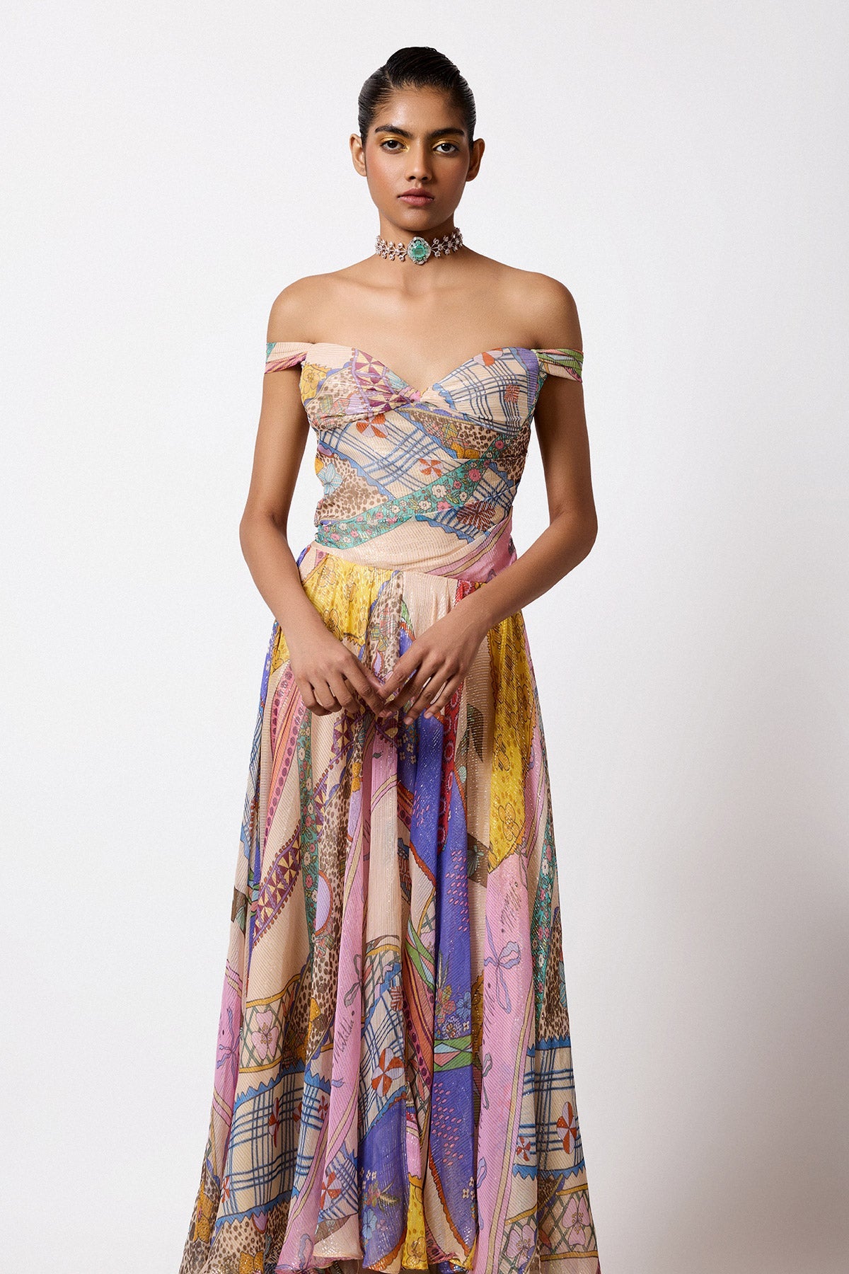 Keerthi suresh in Luxara - Multicolour Lurex Gown-RTS