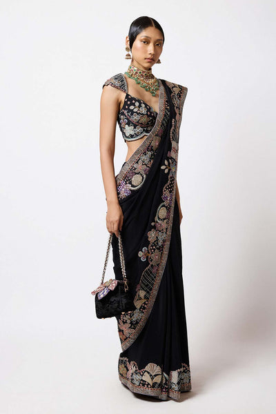 Shinora - Black Mulberry Crepe Saree Set-RTS