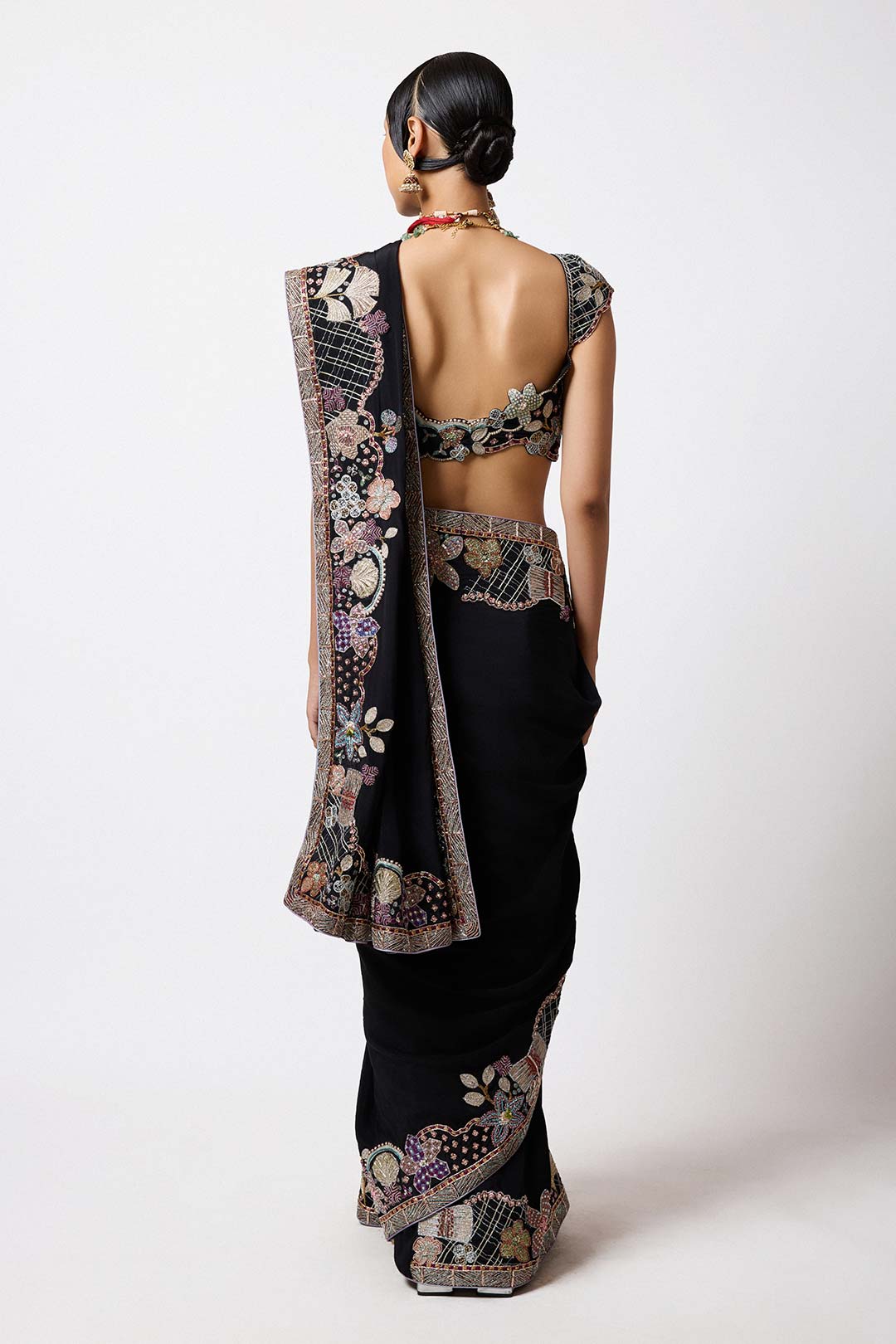 Shinora - Black Mulberry Crepe Saree Set-RTS