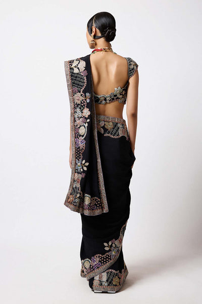 Shinora - Black Mulberry Crepe Saree Set-RTS