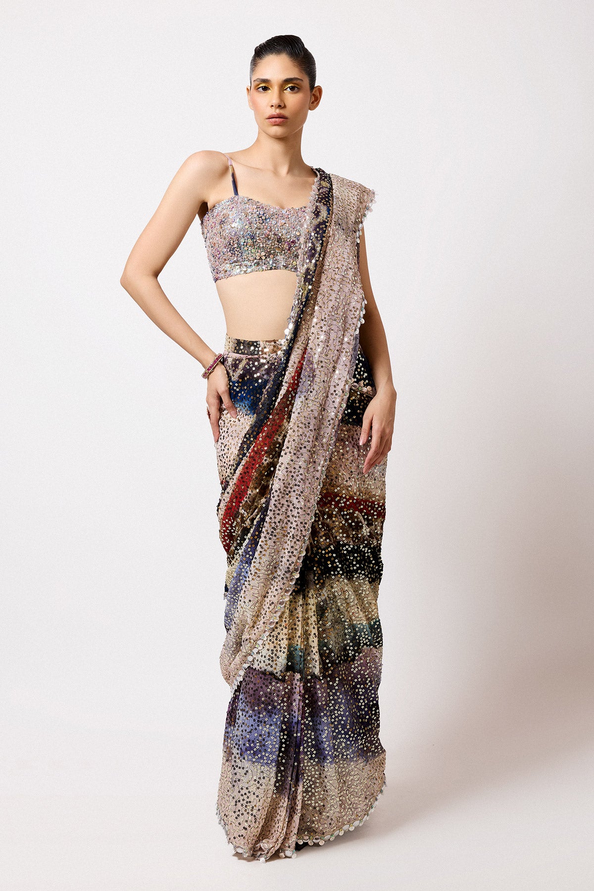 Veloura - Mist Purple Sequin Tulle Saree Set