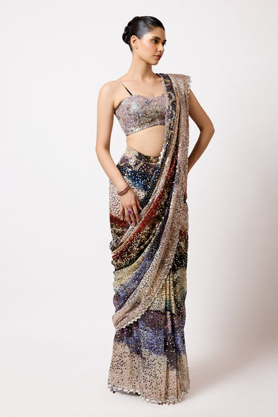 Veloura - Mist Purple Sequin Tulle Saree Set