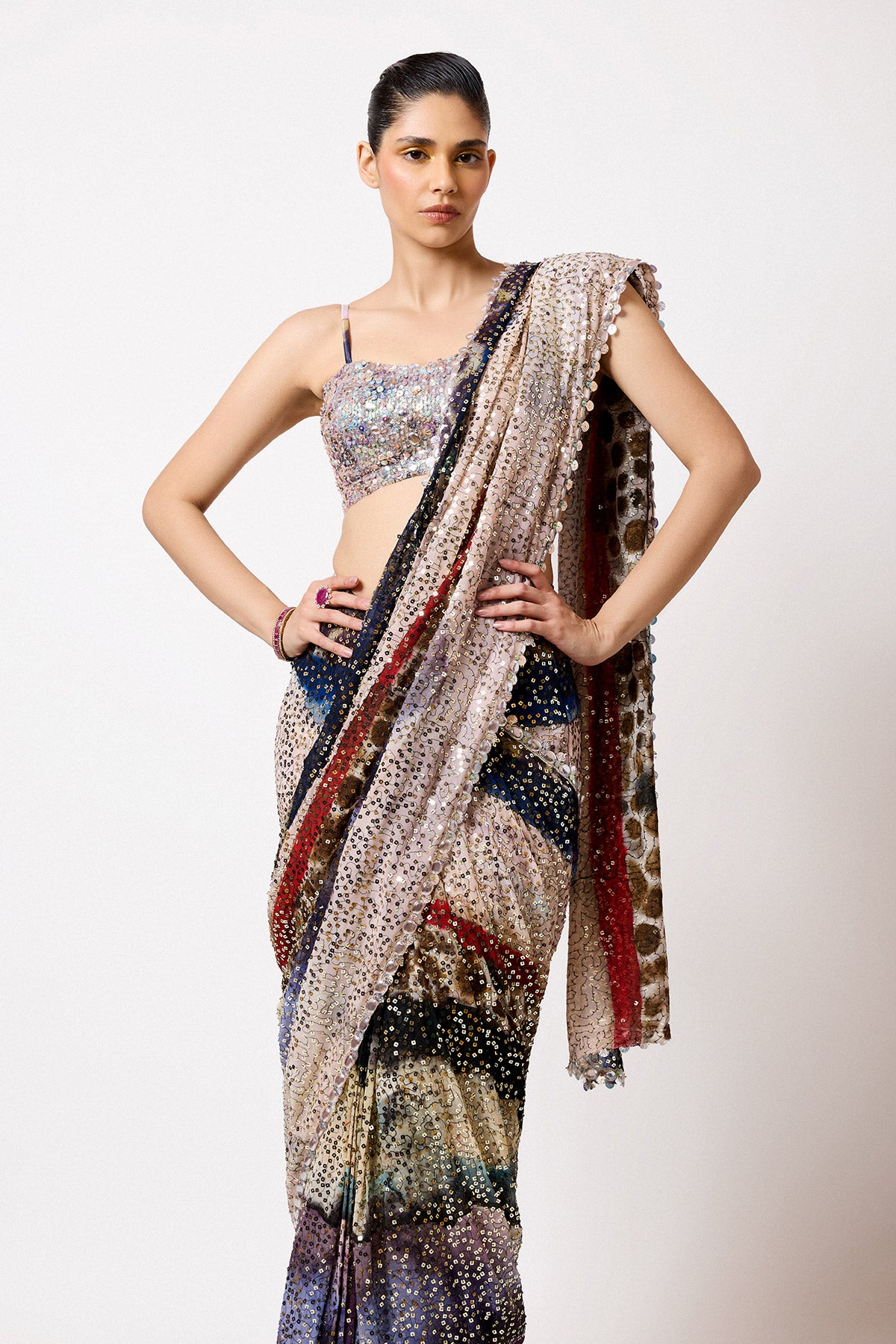 Veloura - Mist Purple Sequin Tulle Saree Set