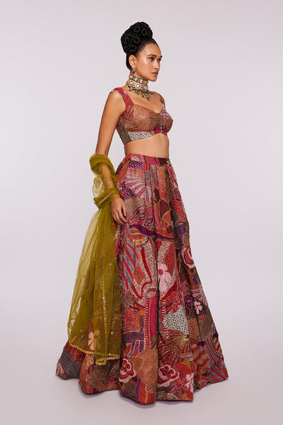 Pink Divergence Indian Organza Printed And Embellished Top And Skirt With Dupatta