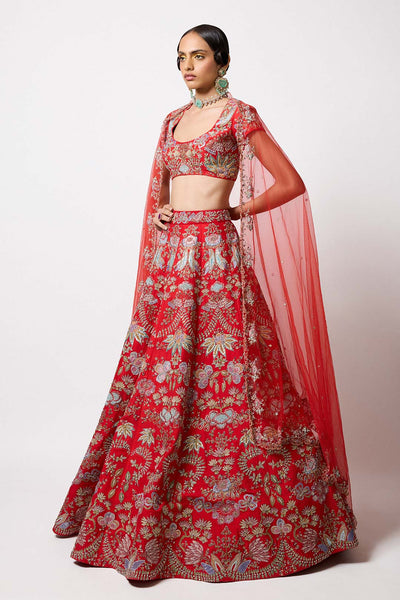 Rougena - Red Raw Silk Lehenga Set-RTS