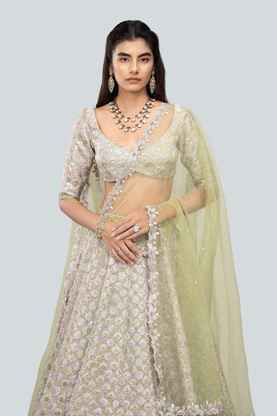 Alya - Pistachio Tulle Net Lehenga Set-RTS