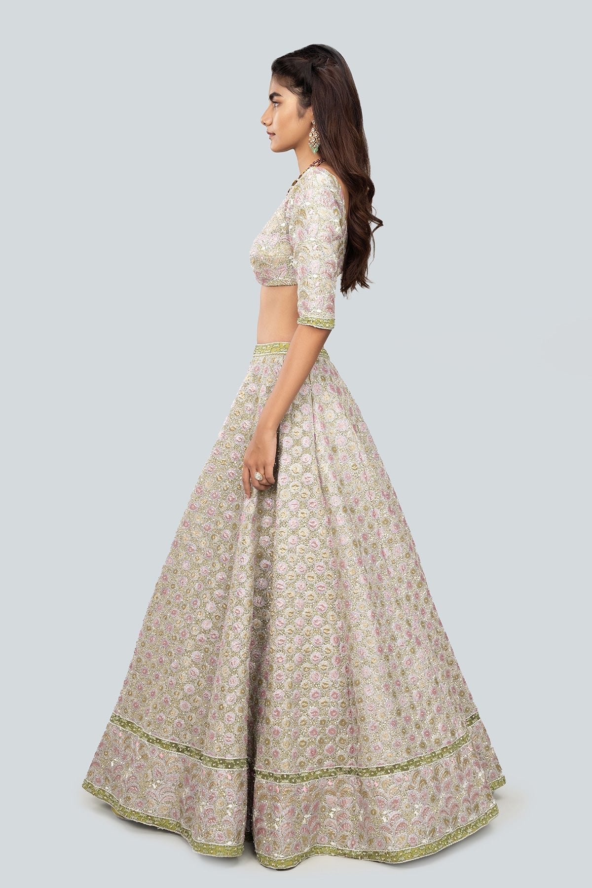 Alya - Pistachio Tulle Net Lehenga Set-RTS