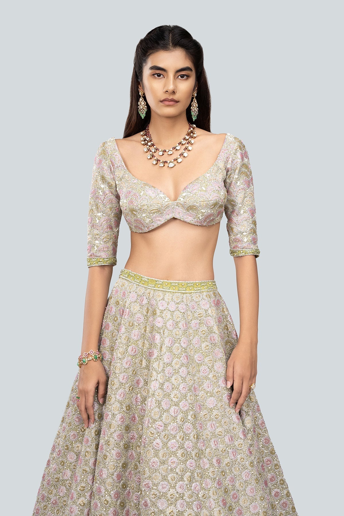 Alya - Pistachio Tulle Net Lehenga Set-RTS