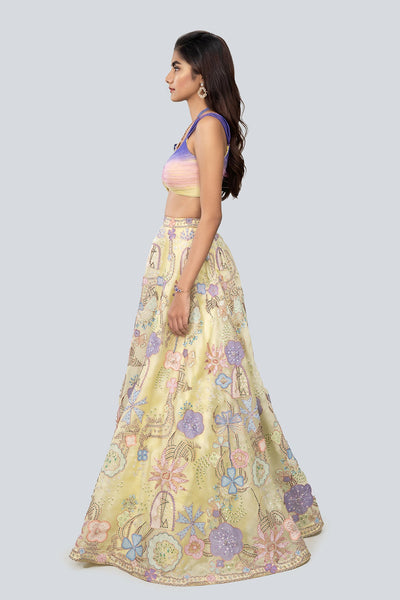 Darya - Lime Satin Organza Lehenga Set-RTS