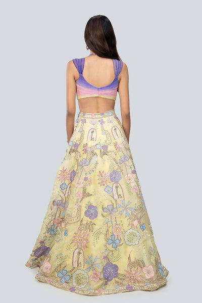 Darya - Lime Satin Organza Lehenga Set-RTS