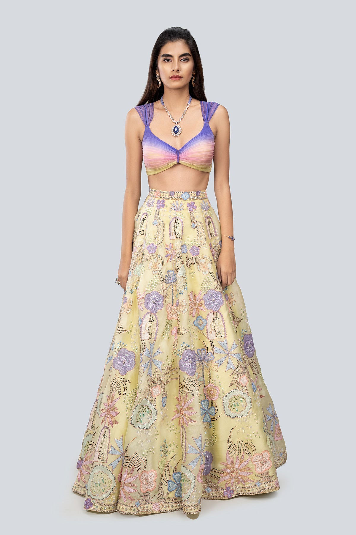 Darya - Lime Satin Organza Lehenga Set-RTS