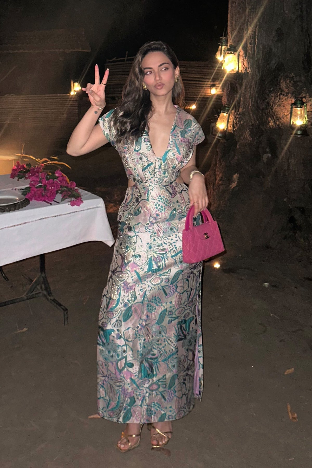 Mehak Bakshi In Visage - Pink Green Jacquard Gown-RTS
