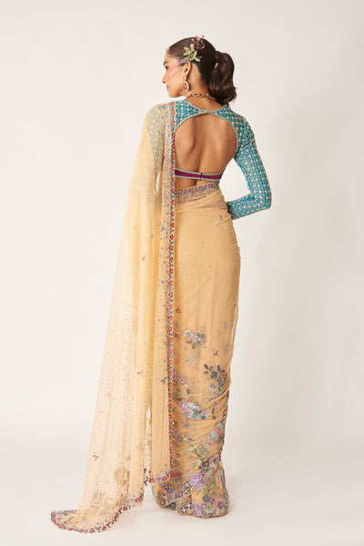 Célia - Bisque Tulle Net Saree Set-RTS