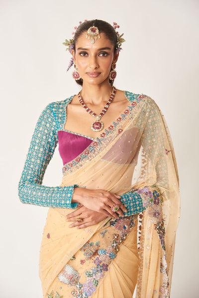 Célia - Bisque Tulle Net Saree Set-RTS