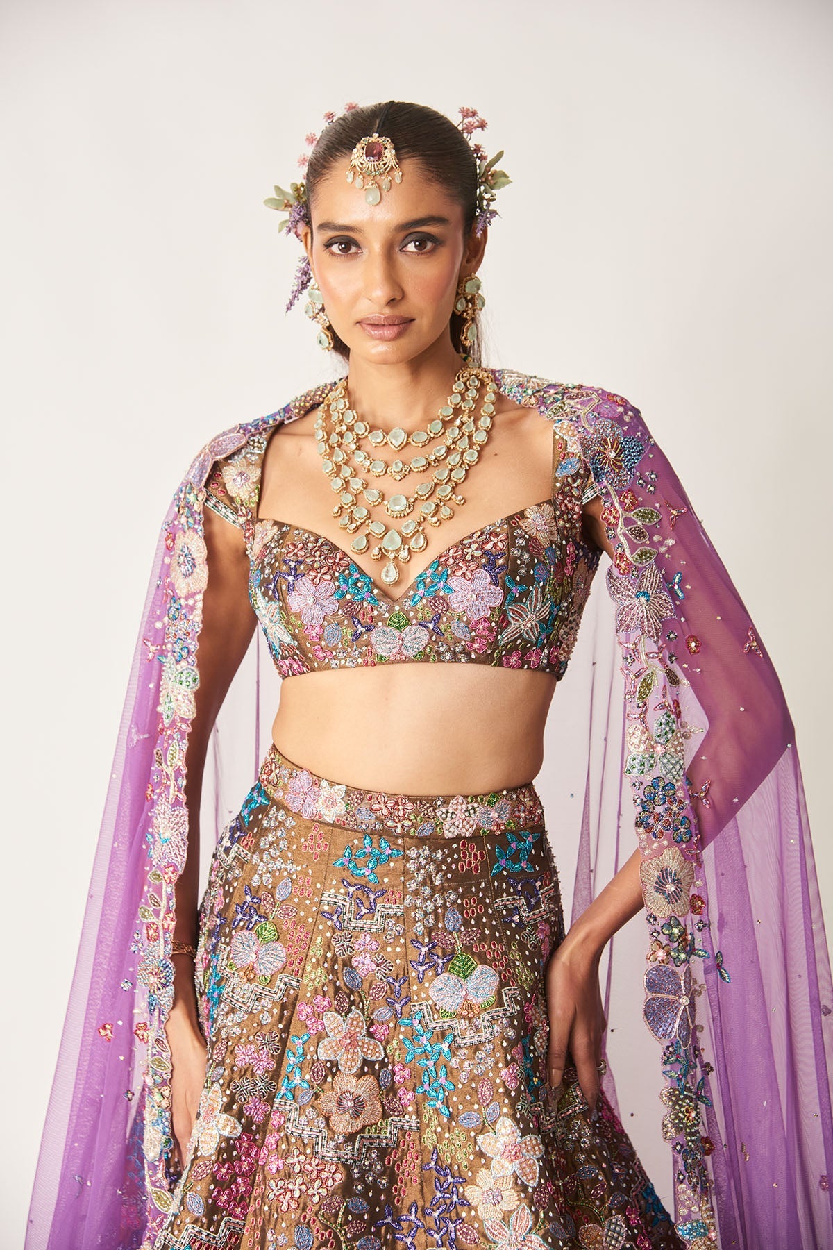 Étoile - Copper Metallic Tissue Lehenga Set-RTS