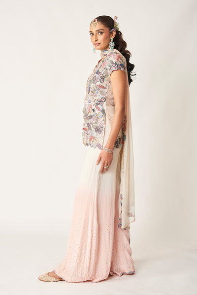 Ivanna - Ivory- Pink Organza- Mulberry Crepe Sharara Set-RTS