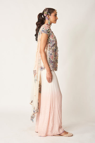 Ivanna - Ivory- Pink Organza- Mulberry Crepe Sharara Set-RTS