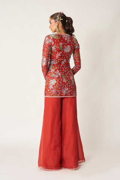 Sangrine - Red Organza Short Sharara Set-RTS