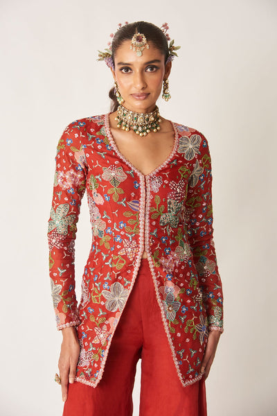 Sangrine - Red Organza Short Sharara Set-RTS