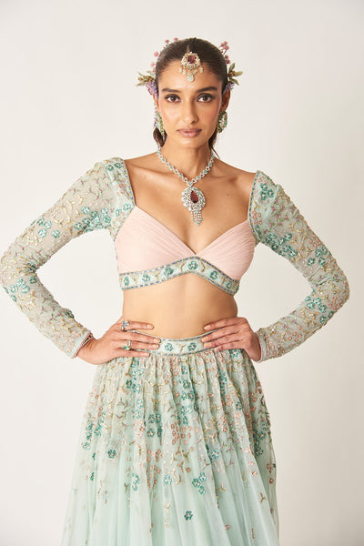 Verlise - Powder Blue Tulle Net Lehenga Set-RTS