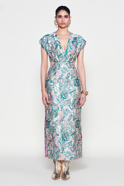 Mehak Bakshi In Visage - Pink Green Jacquard Gown-RTS