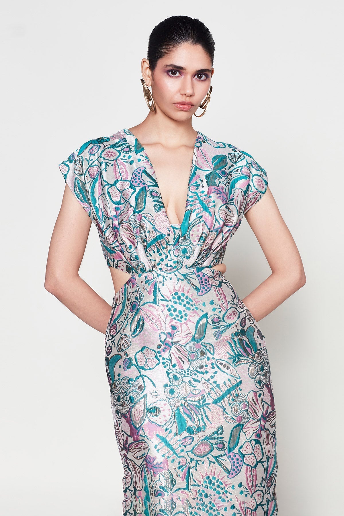 Mehak Bakshi In Visage - Pink Green Jacquard Gown-RTS