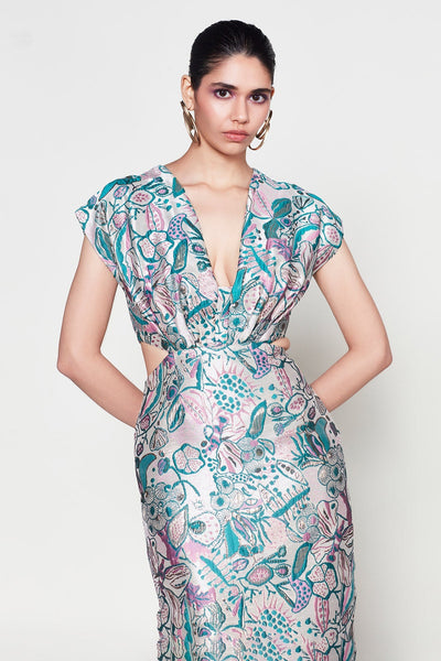 Mehak Bakshi In Visage - Pink Green Jacquard Gown-RTS