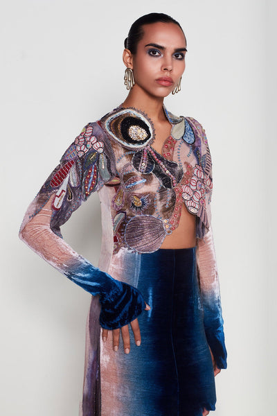 Harbinger - Peach- Blue Lurex- Velvet Set-RTS