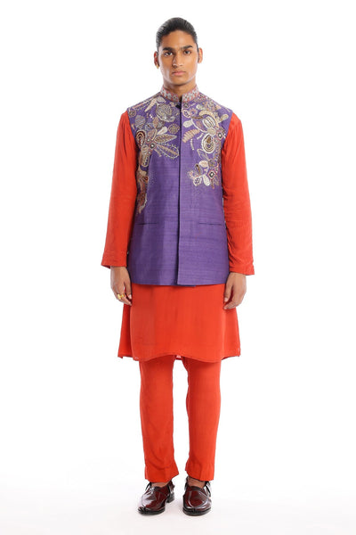 Neptune - Violet-Red Raw Silk Bundi Set-RTS