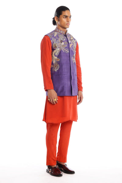 Neptune - Violet-Red Raw Silk Bundi Set-RTS